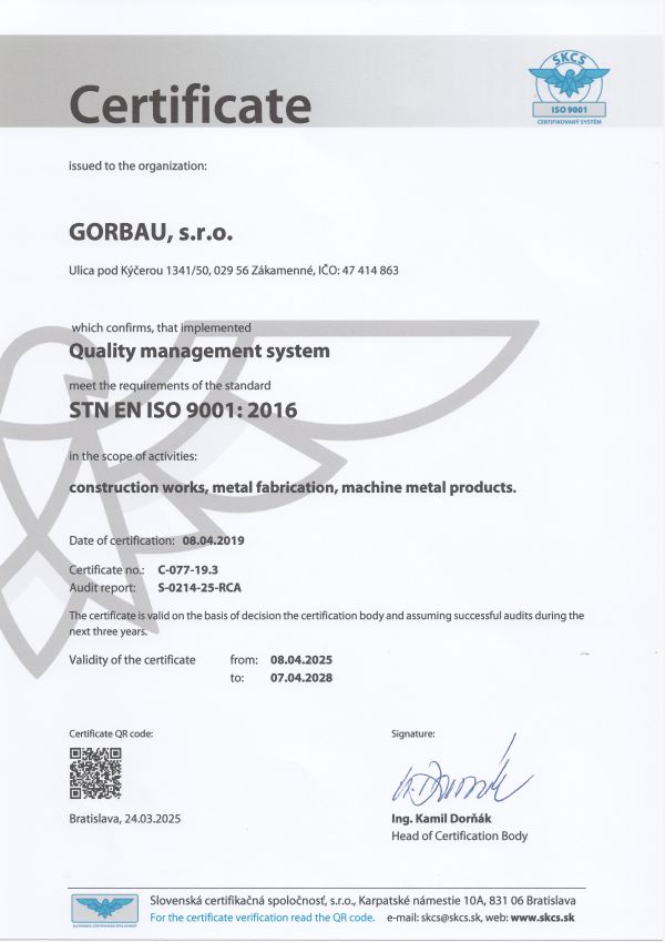 Certifikát quality management system